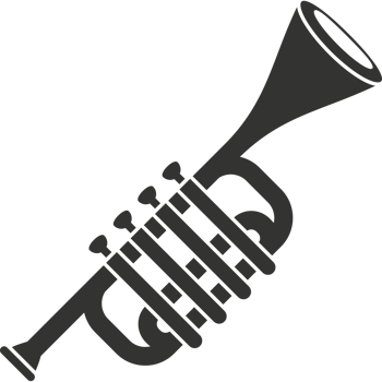 A black and white illustration of a trumpet png