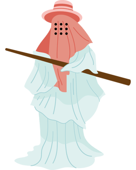 A ghost with a hat and a stick png
