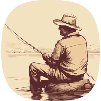 A man in a hat is fishing in the water png