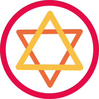 A red and orange star of david in a circle png