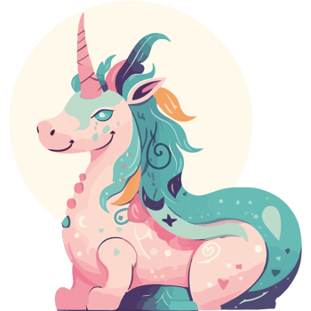 A cartoon unicorn with a pink mane and blue eyes png