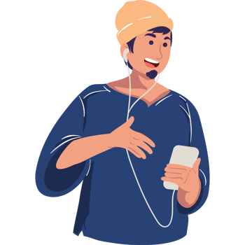 A man with headphones and a phone png