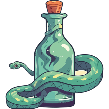 A green bottle with a snake inside png
