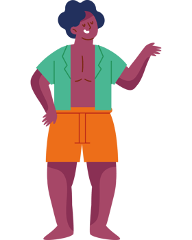A cartoon man in shorts and a green shirt png