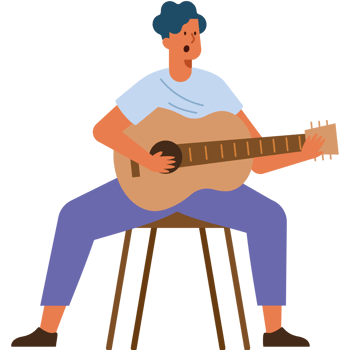Man playing guitar on chair png