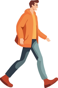 A man walking in an orange jacket png
