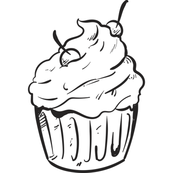 A black and white drawing of a cupcake png