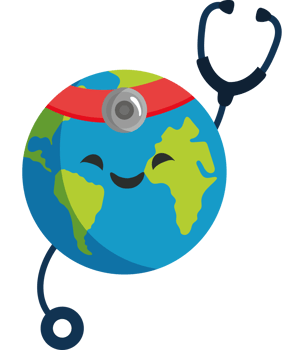 A cartoon earth with a stethoscope around it png