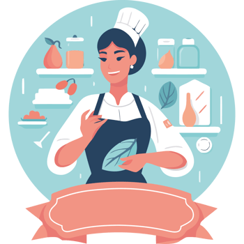 A woman in an apron holding a leaf png