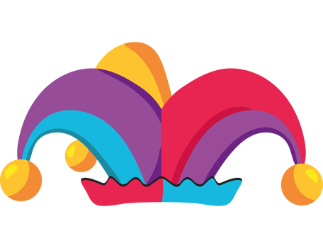 A colorful jester hat on a black background png