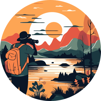 A man with a backpack is looking at the sunset png