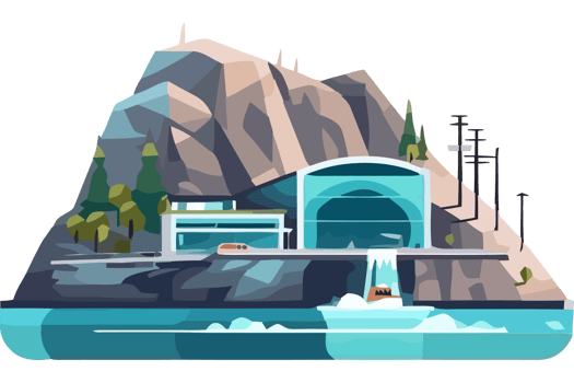 A cartoon mountain with a house on top png