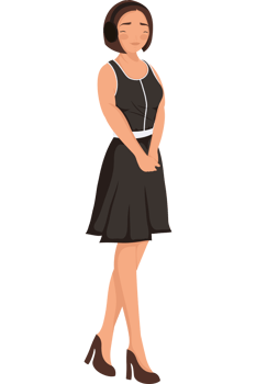 A cartoon woman in a dress standing png