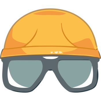 A yellow hard hat with glasses on it png