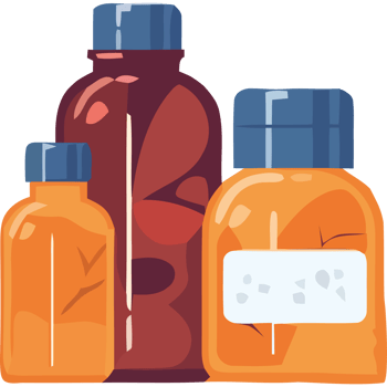 Three bottles of medicine with labels on them png