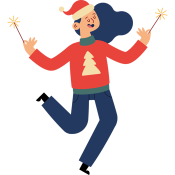 A cartoon man in a christmas sweater holding sparklers png