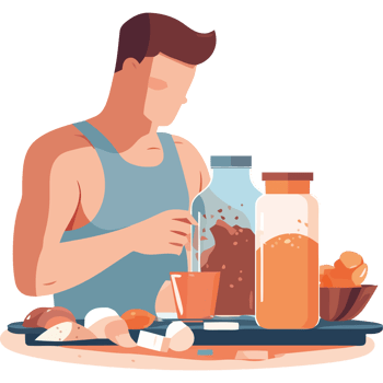 A man is making a smoothie in a kitchen png