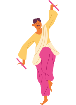 A cartoon man in a pink outfit is doing a dance png