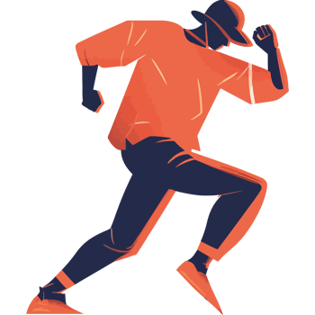 A man in an orange shirt and blue pants is running png