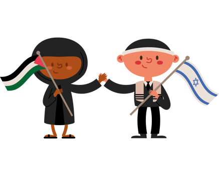 Two people holding israeli and palestinian flags png