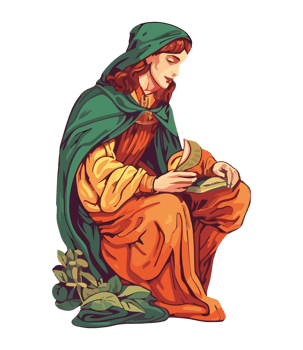 A woman in green and orange sitting on a rock png
