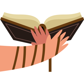 A hand holding a book with a cross on it png