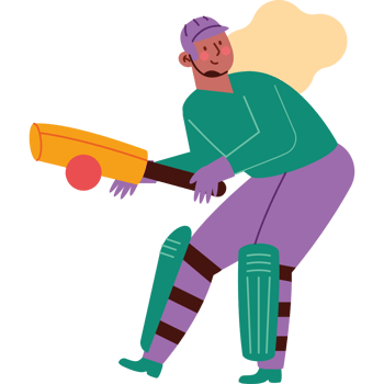A cartoon woman is playing cricket png