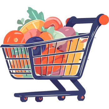 Shopping cart with fruits and vegetables png