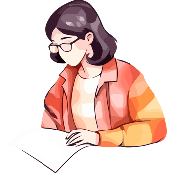A cartoon girl with glasses is reading a book png