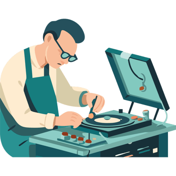 An illustration of a man working on a turntable png