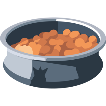 A cat bowl filled with food on a black background png