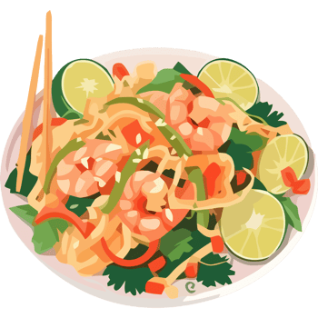 A plate of noodles with shrimp and vegetables png