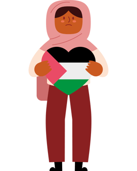 A woman holding a heart with the flag of palestine png
