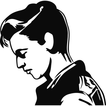 A silhouette of a boy with his head down png