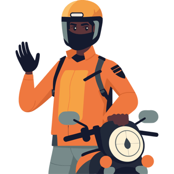 An illustration of a man on a motorcycle png