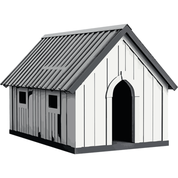 A small white dog house with a door open png