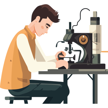 A man is working on a microscope in a lab png
