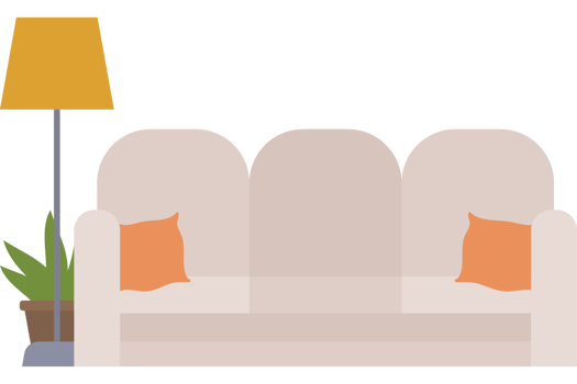 A couch and lamp in a flat style png