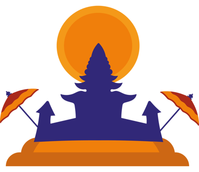 A temple with two umbrellas and a sun png