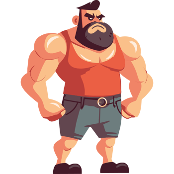 A cartoon man with a beard and a red tank top png
