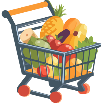 Shopping cart with fruits and vegetables png