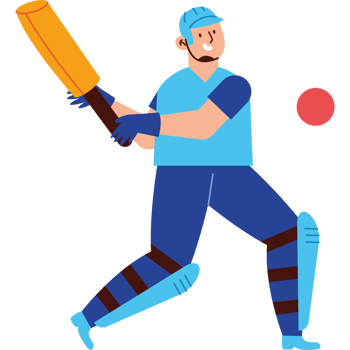 Cricket player with bat and ball png