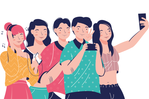 A group of people taking a selfie with their cell phones png