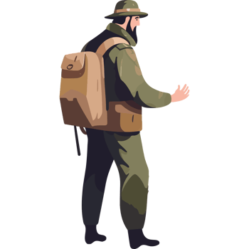 A man in a military uniform with a backpack png