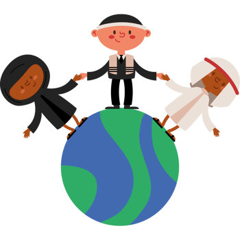 Three people holding hands around the earth png