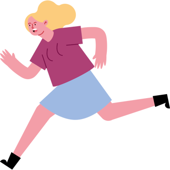 A cartoon woman running in a purple shirt png