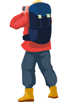 A cartoon man with a backpack walking png