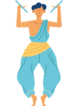 A cartoon man in a blue outfit is doing a yoga pose png