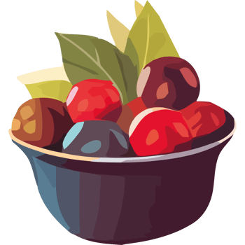 A bowl of fruit with leaves and berries png