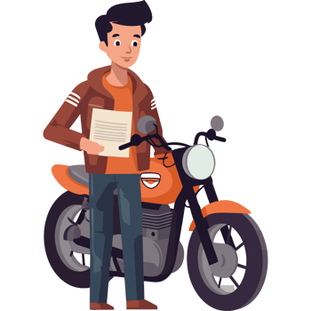 A man holding a document and standing next to a motorcycle png